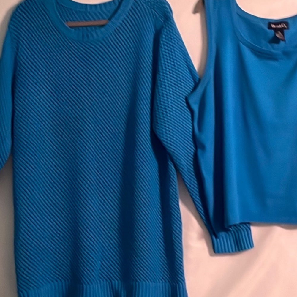 Denim&Co Bright Turquoise Blue Crew Neck Sweater